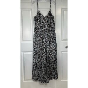 Loft Jumpsuit Women Sz L Floral Wide‎ Leg Sleeveless Elastic Waist Pockets